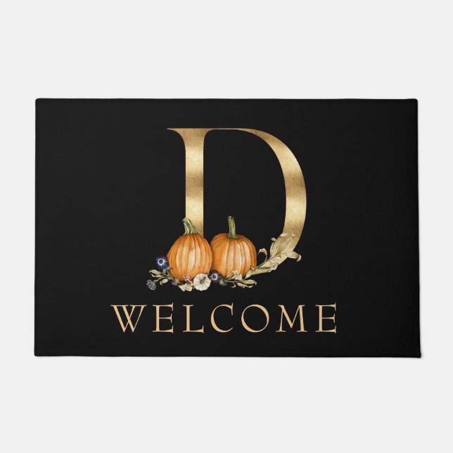 Felpudo BIENVENIDOS Monograma D otoño con Doormat de calab (Anverso)