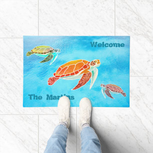Felpudo Bienvenidos Nombre de la Familia de Tortugas Marin
