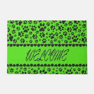 Felpudo Bienvenidos Perro Paws de bienvenida Black & White