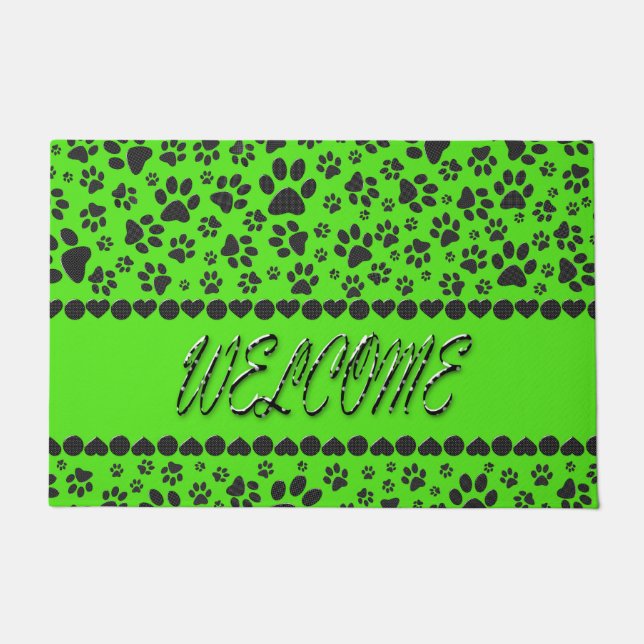 Felpudo Bienvenidos Perro Paws de bienvenida Black & White (Anverso)