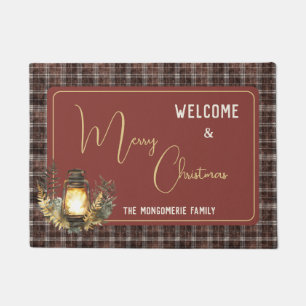 Felpudo Bienvenidos Plaid Rústico Feliz Navidad Nombre de