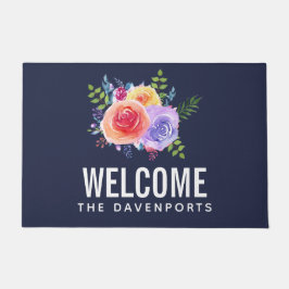 Felpudo Bienvenidos Rosas de acuarela moderna Floral Bouqu
