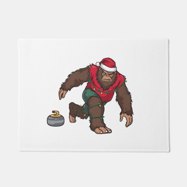 Felpudo Bigfoot Sasquatch Curling Navidad 2026 Fiesta  (Anverso)