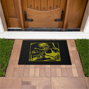Felpudo Biker Chick amarillo y negro doormat