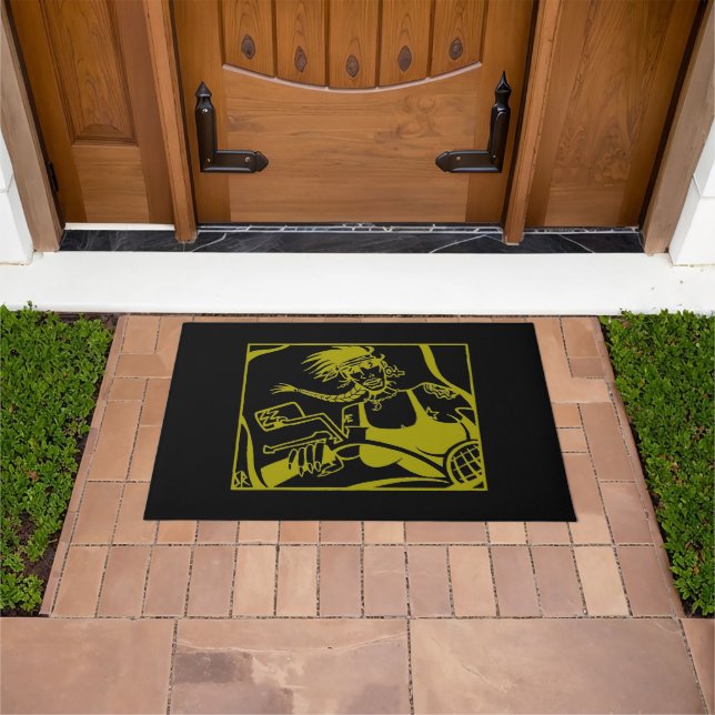 Felpudo Biker Chick amarillo y negro doormat (Exterior)