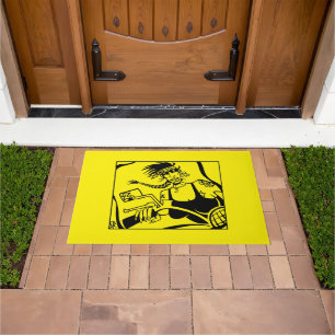 Felpudo Biker Chick Doormat negro y amarillo