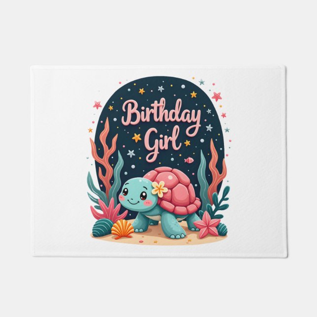 Felpudo Birthday Girl Sea Turtle Theme Birthday Party Ocea (Anverso)