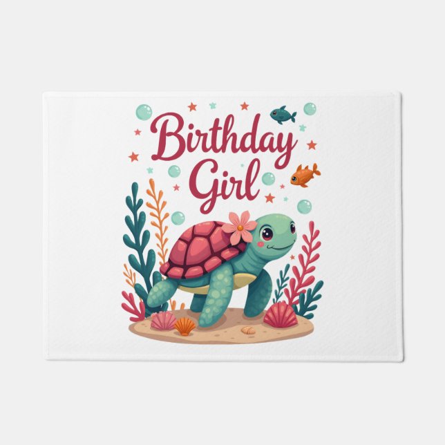 Felpudo Birthday Girl Sea Turtle Theme Birthday Party Ocea (Anverso)