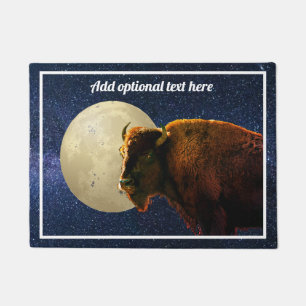 Felpudo Bison americano, luna llena y noche estrellada