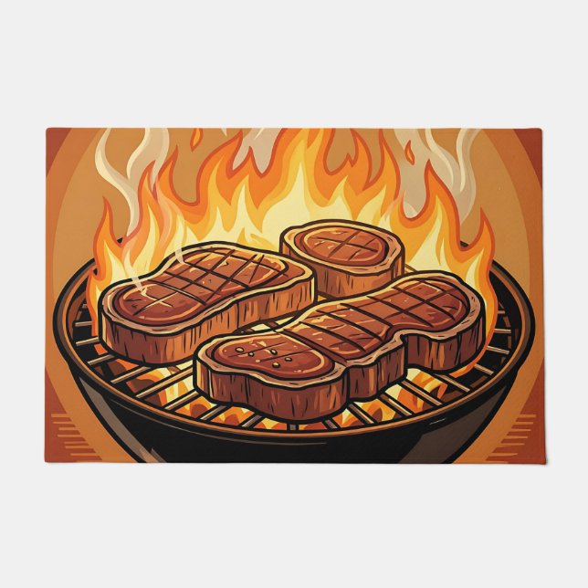 Felpudo Bistecs a la parrilla Llamas de barbacoa (Anverso)