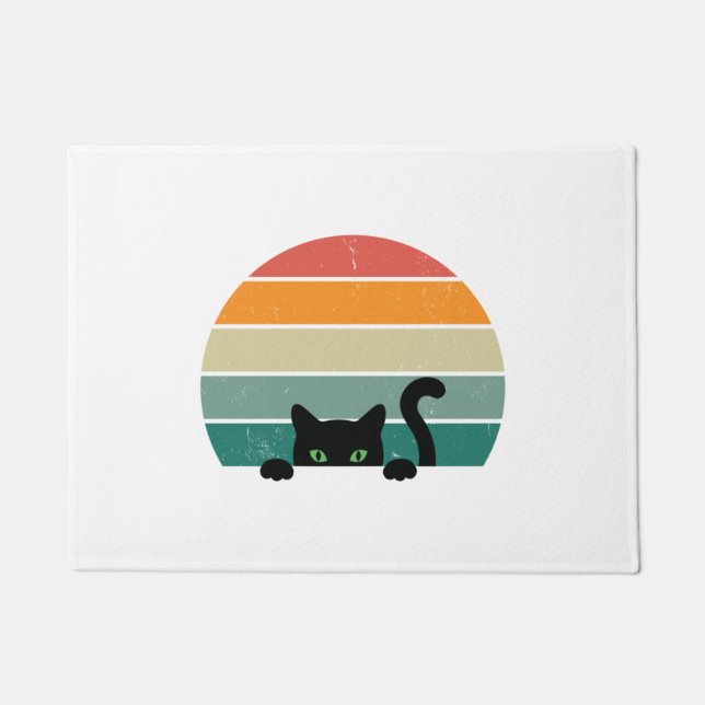 Felpudo Black Cat Peeking Sunset Vintage 3 (Anverso)