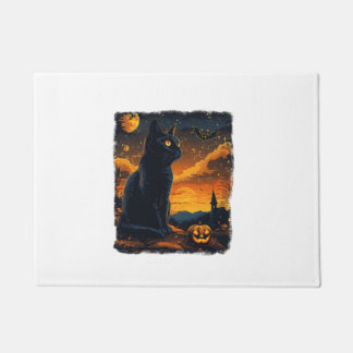 Felpudo Black Cat Starry Night Van Gogh Pumpkins Bats Hall