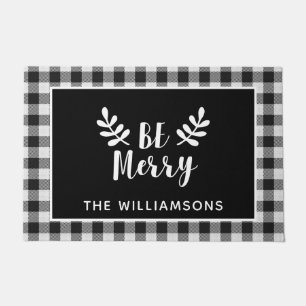 Felpudo Black Check Merry Christmas Farmhouse Door