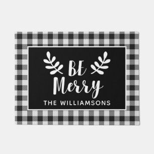 Felpudo Black Check Merry Christmas Farmhouse Door