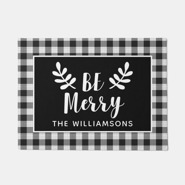 Felpudo Black Check Merry Christmas Farmhouse Door (Anverso)