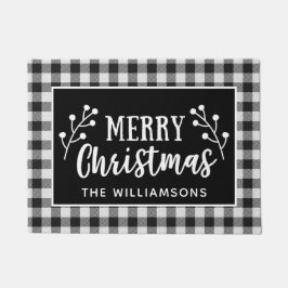Felpudo Black Check Merry Christmas Farmhouse Door