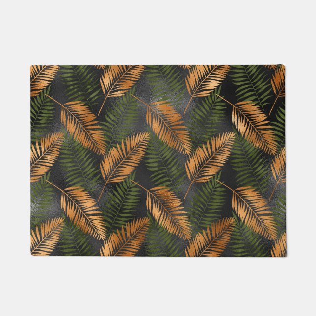 Felpudo Black Copper Brown Palm Tree Leaf Glam Tropical (Anverso)