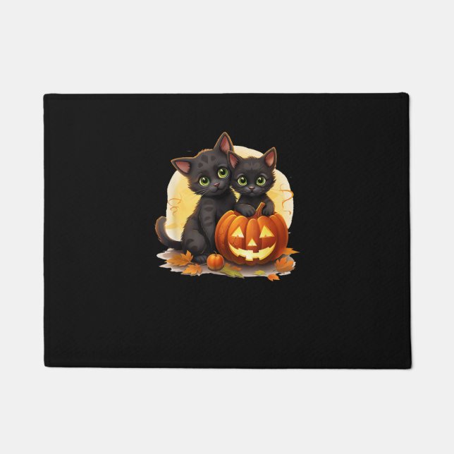 Felpudo Black Kitten Gats Calabaza Halloween Jack O Lanter (Anverso)
