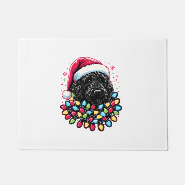 Felpudo Black Labradoodle Christmas Tree Xmas Lights Doodl (Anverso)