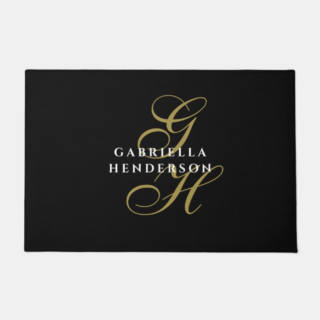 Felpudo Black Monogram Gold White Name Minimalist Elegant  (Anverso)