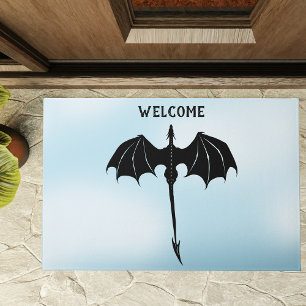 Felpudo Black Tribal Flight Dragon Fantasy Blue Sky