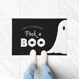 Felpudo Black White Cute Peek y Boo Ghost Halloween