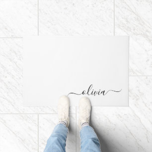 Felpudo Black White Modern Script Girly Monograma Nombre