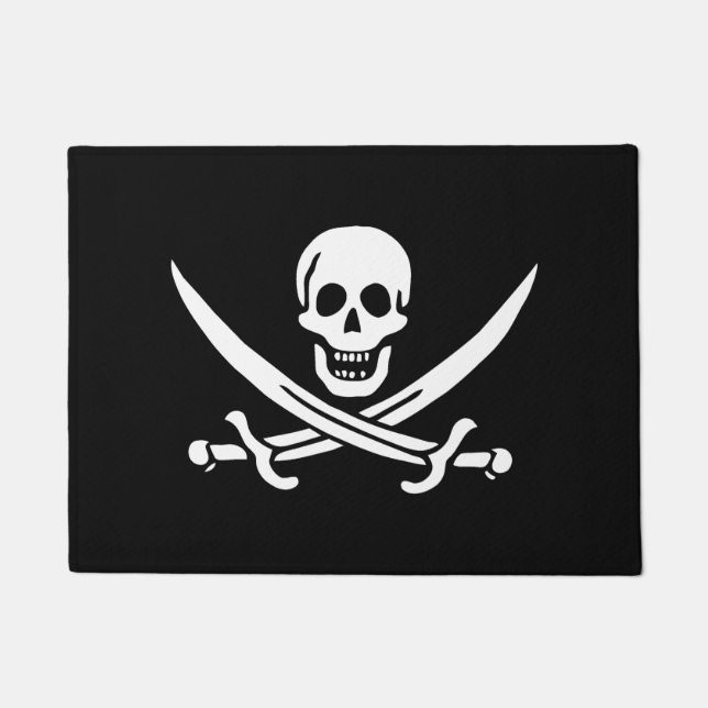 Felpudo Blanco, Bandera Pirata Calico Jack, Calavera y Cri (Anverso)