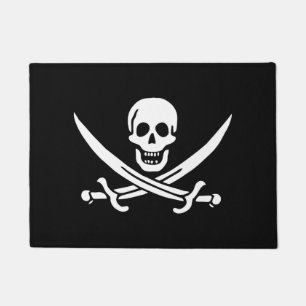 Felpudo Blanco, Bandera Pirata Calico Jack, Cráneo y Cuchi