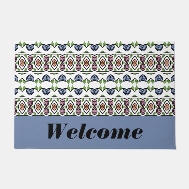 Felpudo Blanco Negro Azul Y Verde (Anverso)