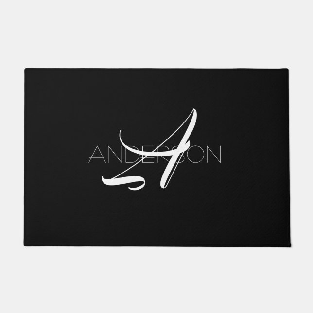 Felpudo Blanco negro personalizado simple moderno (Anverso)