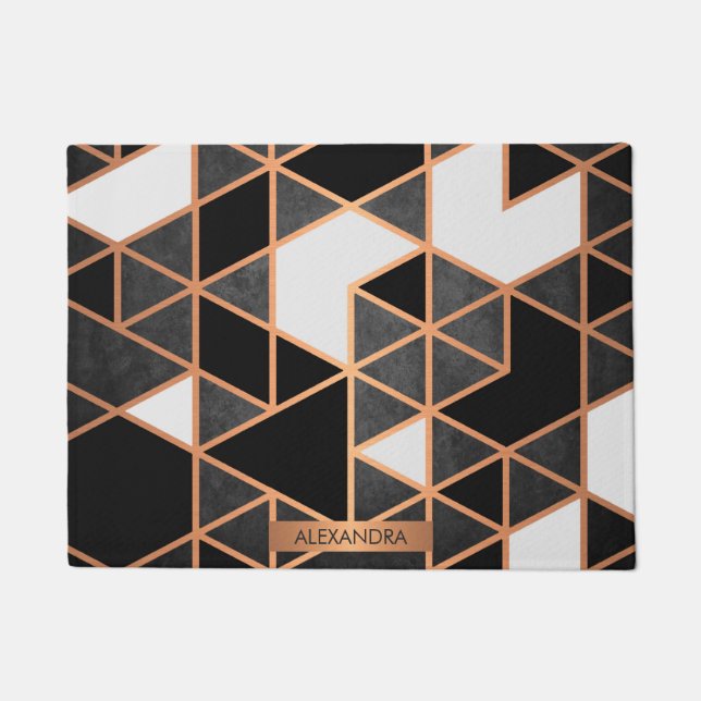 Felpudo Blanco negro y mosaico dorado (Anverso)