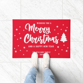 Felpudo Blanco Rojo No Foto Familia Nombre Feliz Navidad