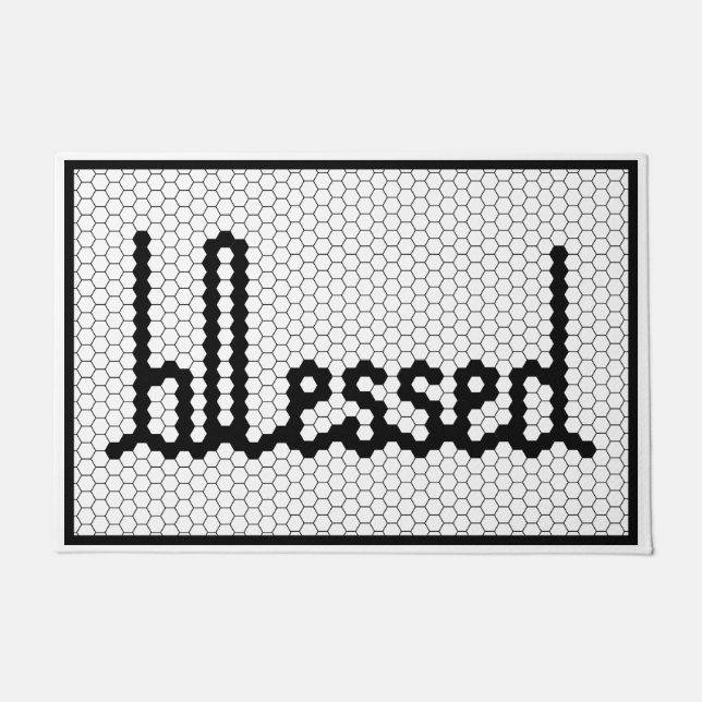 Felpudo Blessed Cursive Black and White Faux Tile (Anverso)