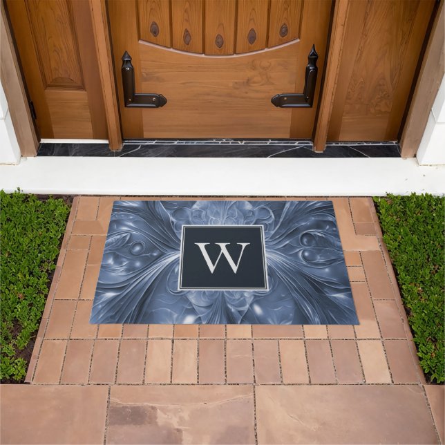 Felpudo Blue Abstract Flourig Monogram Doormat (Exterior)