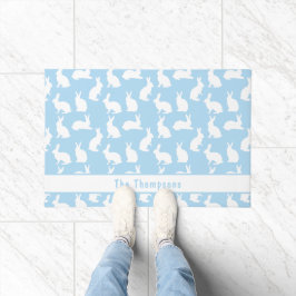 Felpudo Blue And White Pattern Of Bunnies With A Name