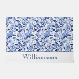 Felpudo Blue Bird Chinoiserie Monogram Name