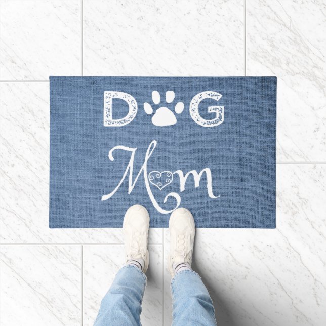 Felpudo Blue Burlap Dog Mom Door Mat (Interior)