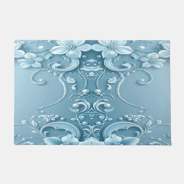 Felpudo Blue Decorative Floral Doormat (Anverso)