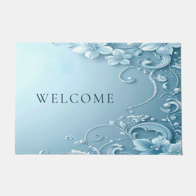Felpudo Blue Decorative Floral Doormat (Anverso)