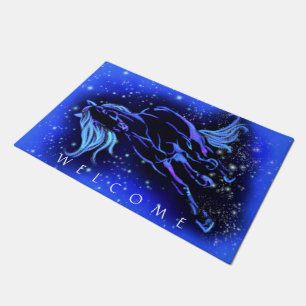 Felpudo Blue Doormat Horse Running Starry Night Welcome 