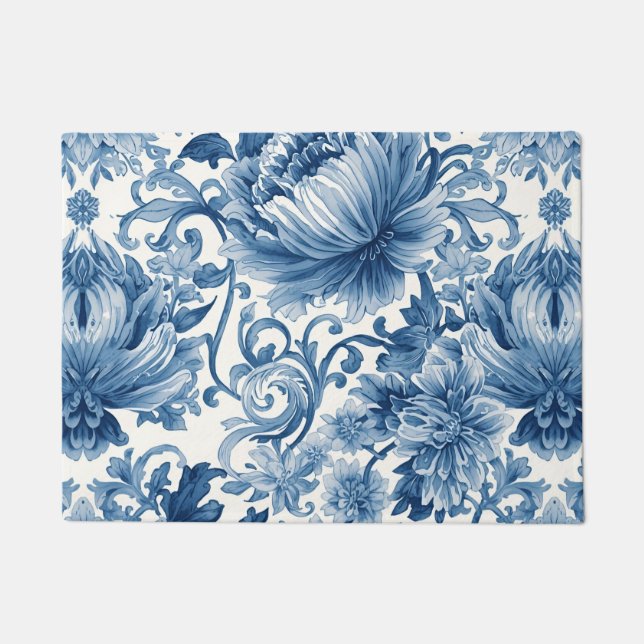 Felpudo Blue Dreams | Floral Watercolor Chinoiserie (Anverso)