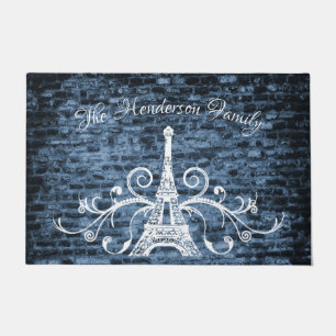 Felpudo Blue Eiffel Tower Grunge Puerta Personalizada