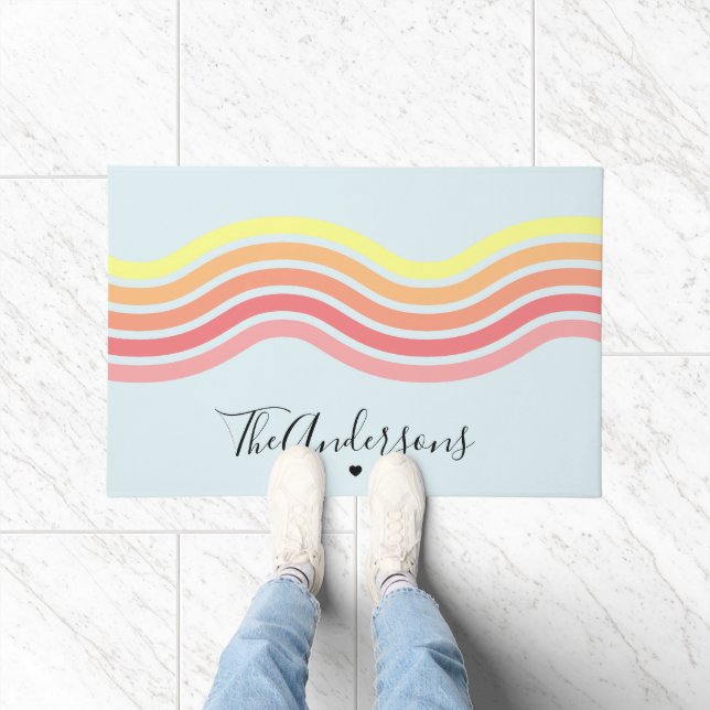 Felpudo Blue Groovy Lines Beach Sunrise (Interior)