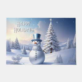 Felpudo Blue Hat Snowman Christmas Tree Holiday Doormat
