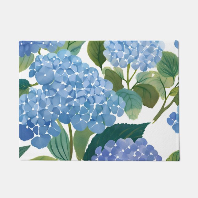 Felpudo Blue Hydrangea Watercolor Floral Coastal (Anverso)
