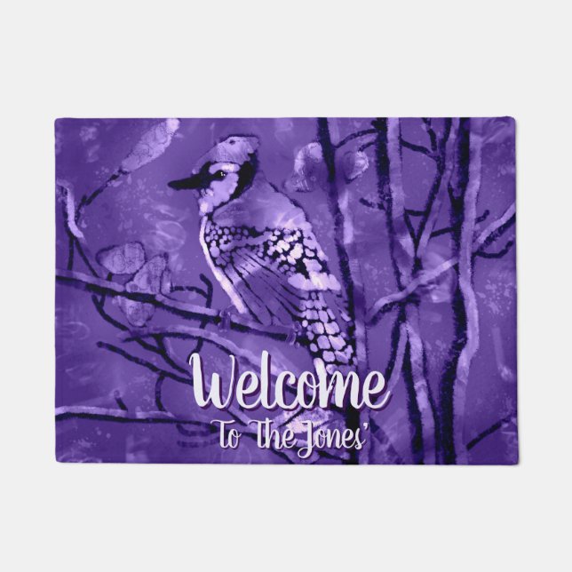 Felpudo Blue Jay Bird Purple Abstract Art Personalized (Anverso)