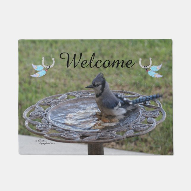 Felpudo Blue Jay Feathers Spiegeland Welcome Doormat (Anverso)