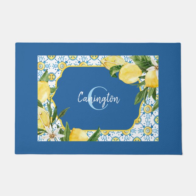 Felpudo Blue Mediterranean Lemon Name New Home (Anverso)