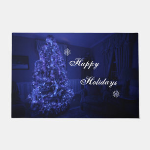 Felpudo Blue Merry Christmas Tree Lights